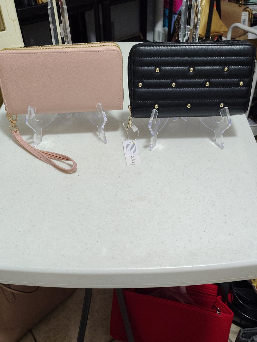 2 Brand New Set of 2 Wallets - Blush Pink & Black with Gold Studs